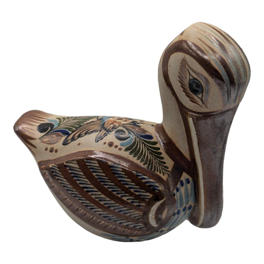 Handcrafted Mexican Tonala Pottery Bird Figurine 7.5" - Vintage Signed